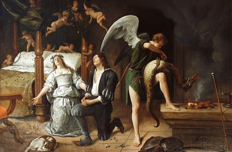 Jan Steen The Marriage bed of Tobias and Sarah. Norge oil painting art